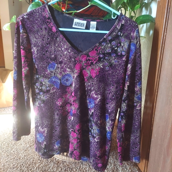 Vintage Chico's VNeck Floral Top - Picture 1 of 4